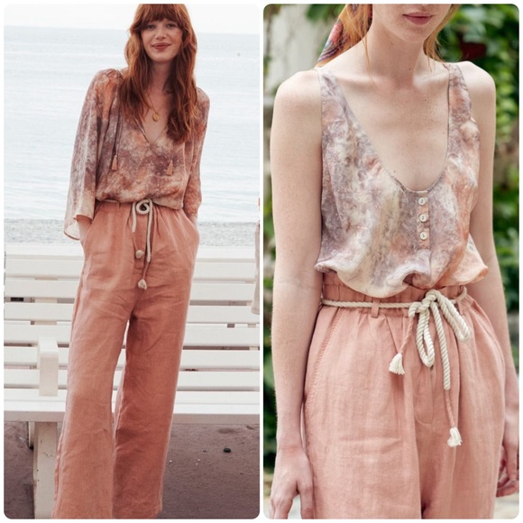 Louise Misha Pants - Louise Misha Arlie Pants Sienna Pink 100% Linen Rope Waist Sz 42 | US 8 NWT